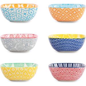 Selamica Ceramic 2.6 OZ Square Dipping Bowl Set, Soy Sauce Dish 3 inch Small Bowls for Ketchup Condiments Side Dish BBQ, Ramekins Oven safe, Stackable, Set of 6, Assorted Colors