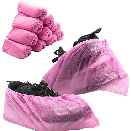 Piutouyar Shoe Covers Disposable Non-slip for Indoors 100 Pack (50 Pairs) Shoe & Boot Covers Disposable Booties Shoe Covers, One Size Fits All, Pink