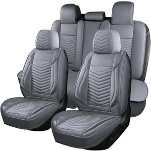 HChengkikz Nappa Leather Car Seat Covers Full Set, Gray Car seat Protector 5 Seats, Waterproof Car Seat Cushion, Universal Automotive Seat Covers Fit for SUV Truck Pick-up Sedan, Front and Rear