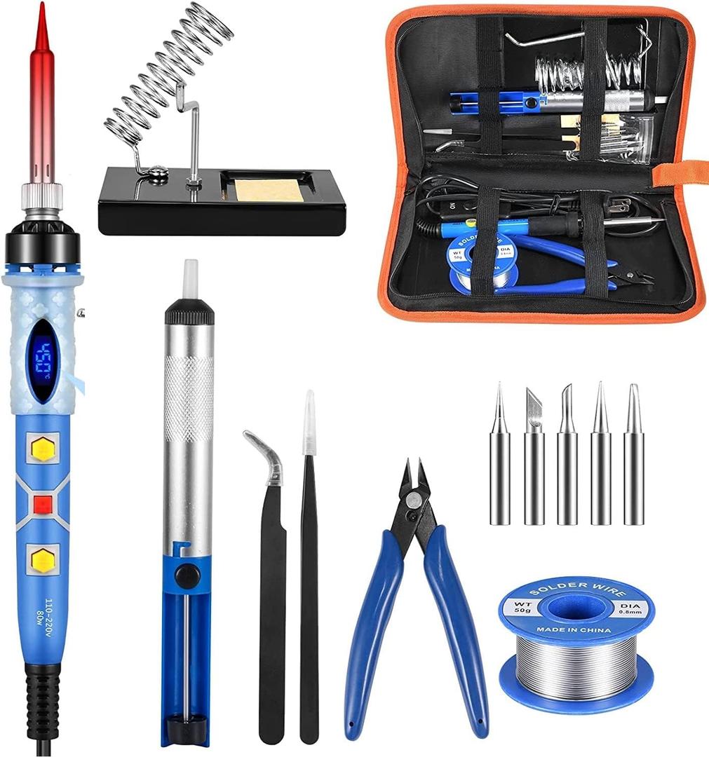 Soldering Iron Kit, 13-in-1 80W LCD Digital Soldering Welding Iron Kit, Stepless Adjustment Soldering Gun with Ceramic Heater, Portable Soldering Kit with Full Set of Tools for Metal, Electric, DIY