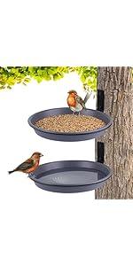 2 Pack Fence Bird Feeder Bath Tray for Outside, 8.4'' Plastic Wild Bird Bath Bowl with Metal Holder for Wood Post, Heavy Duty Wall Tree mounted Pet Squirrel Water Feeder Station Outdoor Garden 