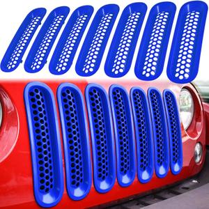 7PCS Front Grill Mesh Inserts for Jeep Wrangler JK JKU Unlimited 2007 2008 2009 2010 2011 2012 2013 2014 2015 2016 2017 2018 Grille Guard Cover Trim Clip-in Exterior Accessories (Matte Blue)