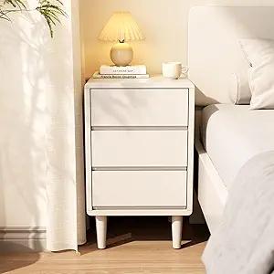 Tall Nightstand White Night Stand with 3 Drawers Mid Century Modern Nightstand with Storage,Solid Wood Night Stand,Small Bedside Table for Bedroom,Living Room,Office,White Bedside Table