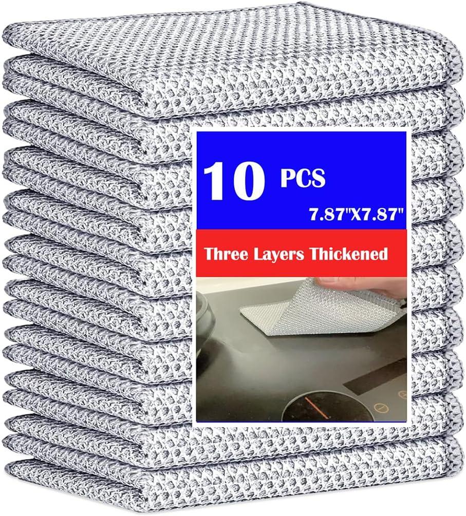 10 PCS Non Scratch Wire Dishcloth, Upgrade 3-Layer Dish Cloth, Premium Scrubbing Multipurpose Wire Dishwashing Rag, Kitchen Cleaning, Scrubs Dishes, Sinks Cleans, Home Essentials (7.87x7.87-10pcs)