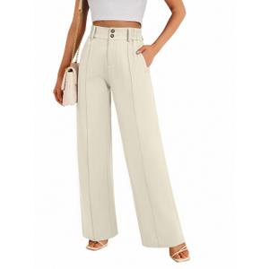 FUNYYZO Wide Casual Pants Women's High Elastic Waisted Business Work Trousers Long Straight Suit Pants, small