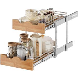 OCG Pull Out Cabinet Organizer 14" W x 21" D, 2 Tier Slide Out Shelf, Heavy-Duty Pull Out Drawer for Cabinets, Base Cabinet Organization for Kitchen, Pantry, Bathroom