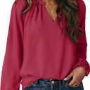 Dokotoo Blouses for Women Dressy Casual Flowy Boho Tops V Neck Long Sleeve Shirts Spring Outfits 2026