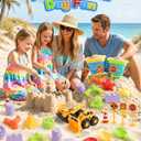 30PCS Beach Toys for Kids Ages 3-10, All-in-One Sand Toys Set with 2 Collapsible Buckets, Shovels, Trucks & Molds, Keep Kids Busy for Hours - Easy to Carry for Beach Travel Sandbox Play