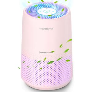 Air Purifiers for Bedroom, H13 HEPA Air Purifiers - Covers Up to 1074 ft - 24dB Ultra-Quiet Sleep Mode, 360 Outlet Air Cleaner , Perfect for Home, Pets (Cream Pink)