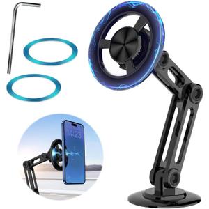 Universal 360 PRO Magnetic Suction Phone Holder Car,Alloy Folding Magnetic Cell Phone Holder for Car [Super Strong Magnet] Bracket Magnetic Dashboard Phone Car Mount for All Smartphone (Black)
