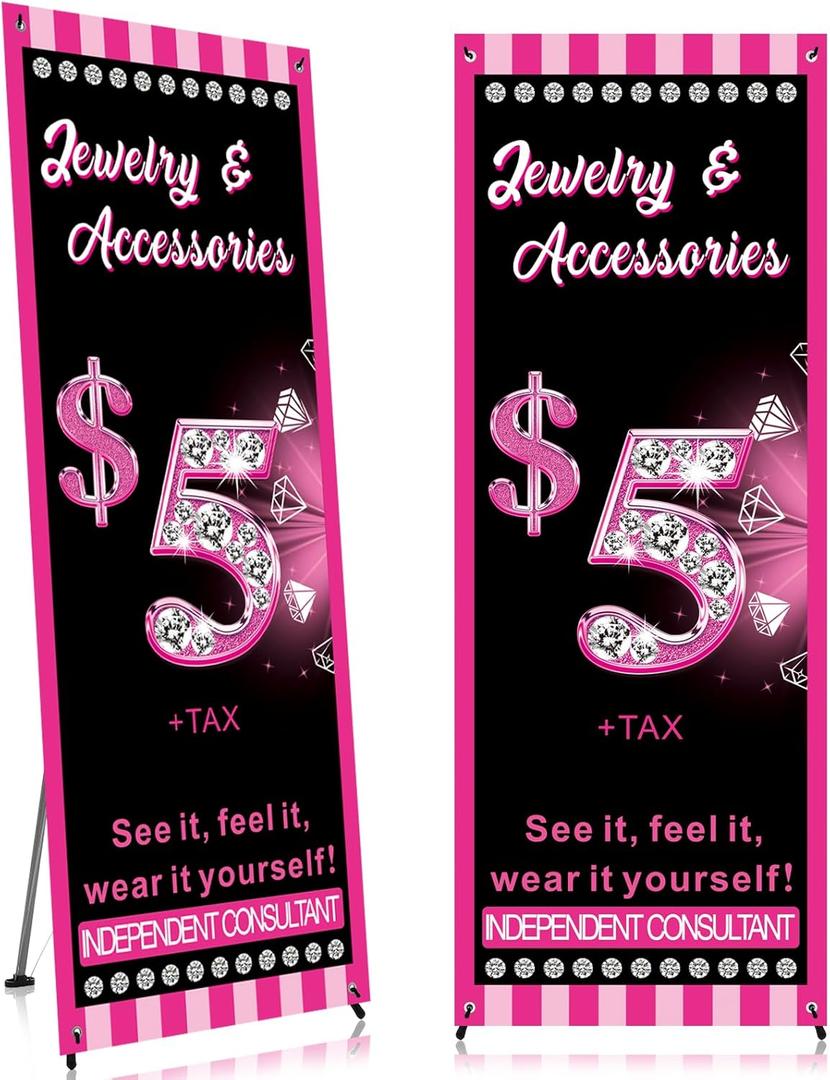 Jewelry Banner and X Stand 24 x 63 Inch Vinyl Banner Stand Independent Consultant Accessories for Business Shop Boutique Trade Shows