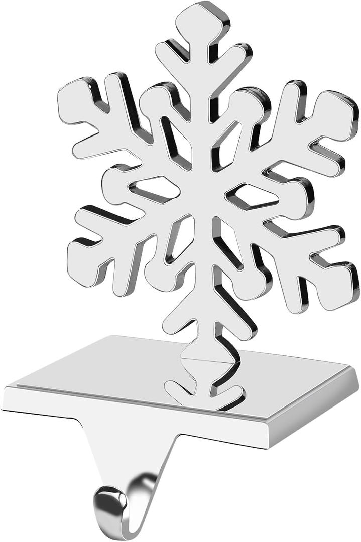 Adecortalk Silver Snowflake Christmas Stocking Holder, Non - Slip Snowflake Stocking Hanger, Metal Holders Fireplace Mantle for Christmas Xmas Party Decorations