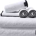 Macouba Bath Towel Set of 6  White Bath Towels with Black Trim - 2 Bath, 2 Hand, 2 Face, Black and White Bath Towels  100% Cotton, 600 GSM, Soft & Absorbent Towels for Bathroom