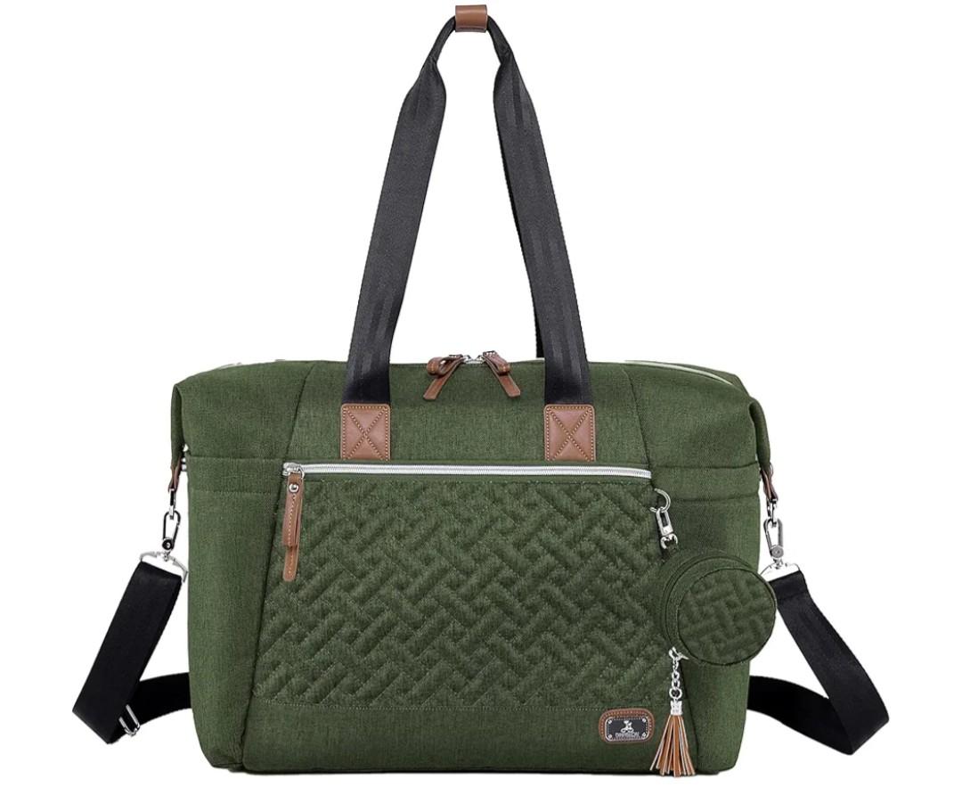 Dikaslon Diaper Bag Tote, Large Travel diaper tote for Mom and Dad, Multifunction baby tote bag for Boys and Girls with Pacifier Case and Changing Pad, Olive Green