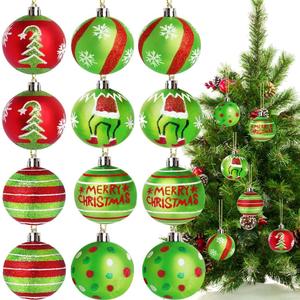 12Pcs Christmas Balls Tree Decorations, 2.4inch Plastic Shatterproof Glitter Hanging Ornaments for Christmas Tree Home Kitchen Office Indoor Xmas Tree Wall Window Fireplace Mantel Decor (Grey Pink White Red Brown)