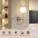 Walnut Grain Battery Operated Wall Sconces Set of 2, Rechargeable Wireless Wall Lights with Milky White Frosted Glass, 12 RGB and 3CCT Dimmable, Wall Lamps with Remote for Bedroom Living Room Hallway