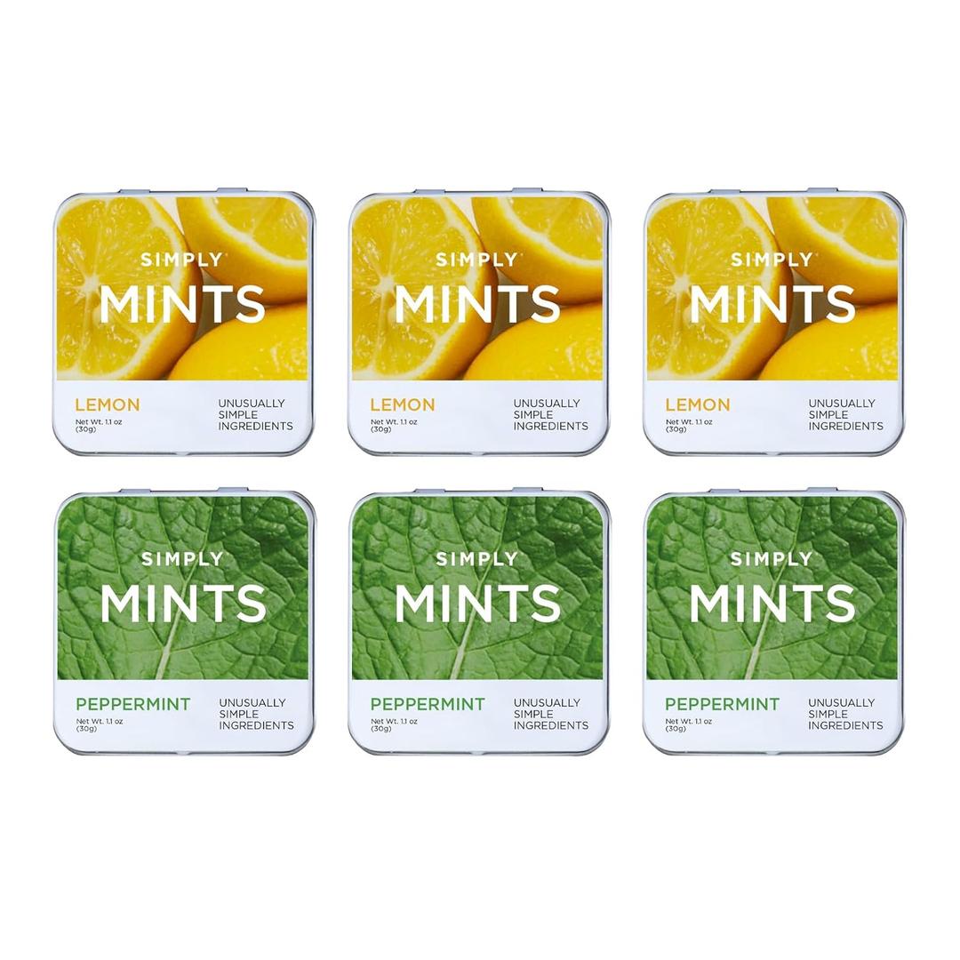SIMPLY MINTS Lemon & Peppermint Natural Breath Mint Variety Pack, 6 Pack (180 Pieces), Made with Real Peppermint Oil | Aspartame-Free, Sorbitol-Free, Xylitol-Free, Vegan, Kosher, Non-GMO