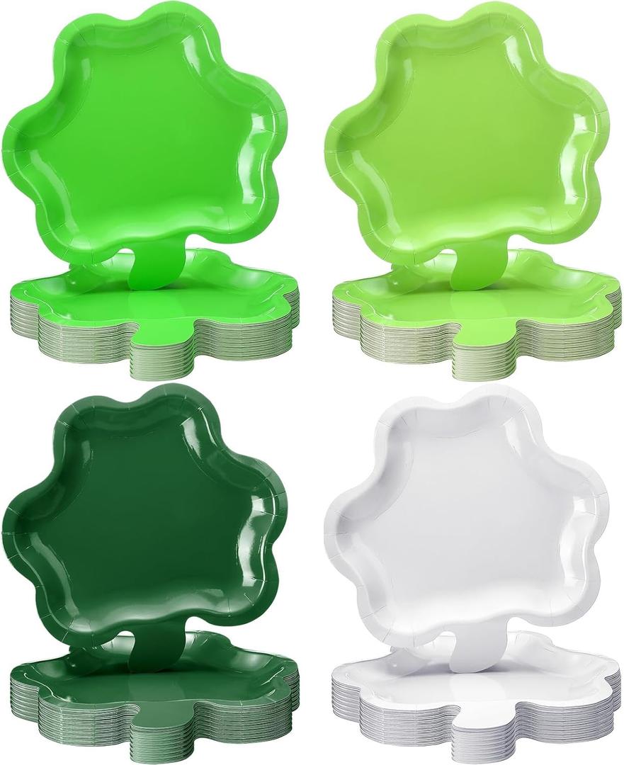 Havawish 60 Pcs Paper Plates Shamrock Shaped Disposable Plates Gradient Green White Lucky Clover Dinner Plates 9 x 9 Inch for Party Supplies Table Decorations