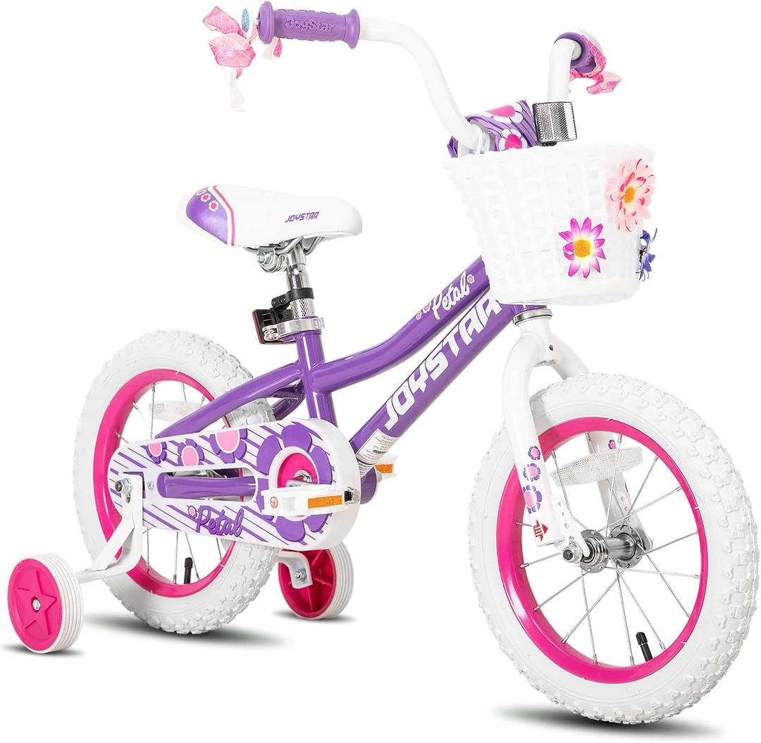 JOYSTAR Petal 16" Kids Bike 4-7Y, Training Wheels, Purple