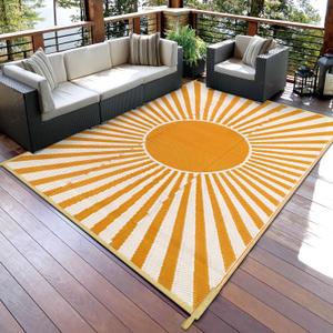 Anidaroel Outdoor Area Rug for Patio Clearance 8x10ft Waterproof, Reversible Plastic Straw Rug Outside Rug, RV Mat for Camping, Porch, Balcony, Pool Deck (Orange,8x10')