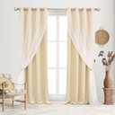 Blackout Curtains Set - Farmhouse Mix & Match Sheer Light Blocking Drapes Beige Window Treatments with Tie-Backs for Living Room, Bedroom 52 x 96 inches, Biscotti Beige, 2 Pieces