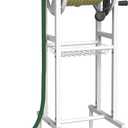 Garbuildman Ground Mount Garden Hose Reel Holds 125 Feet of 5/8-Inch with 3.9 ft Leader Hose, Brass Fitting, Water Hose Holder Stand with Storage Rack & 4 Spikes Base for Outdoor Lawn, White