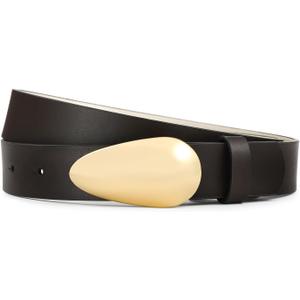 Brown Belt with Gold Buckle Trendy Leather Belt for Dresses Jeans Fashion Casual Belts For Women (S: Fit Waist Size 26"-32")