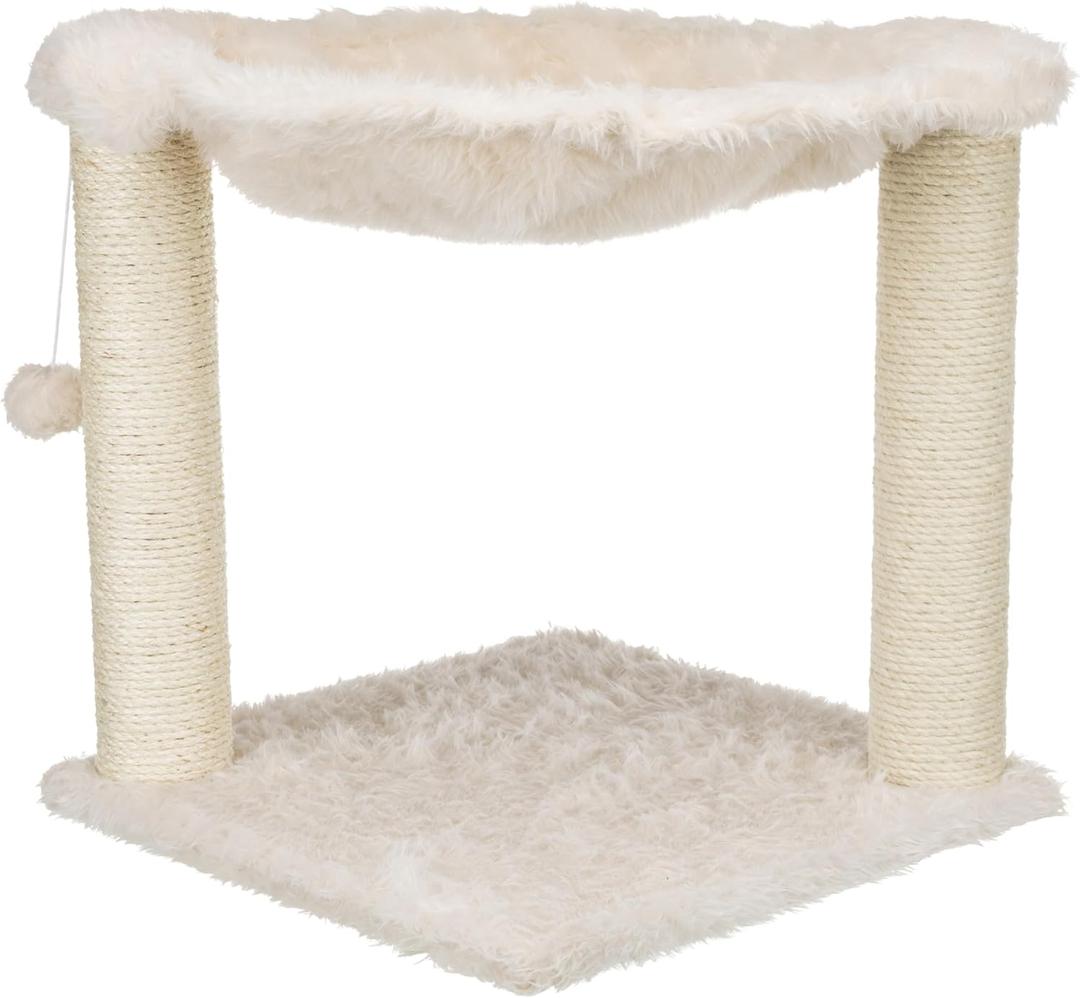TRIXIE Baza XXL Cat Scratching Posts, Indoor Cat Furniture with Plush Hammock, Jute Scratcher Posts and Dangling Toy Ball, 18.1" L x 18.1" W x 19.7" H, Cream