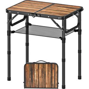 YihuiKo Folding Picnic Table with Storage Net, 3 Adjustable Heights Aluminum Small Folding Table, Lightweight, Portable Carrying Handle, for Camping Travel Outdoor