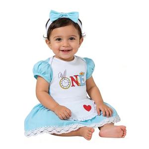 LATOBREATH Toddler Baby Girls Princess 1st Birthday Alice Outfits Dress Romper With Headband Skirt Photo Props（12-18 Months）