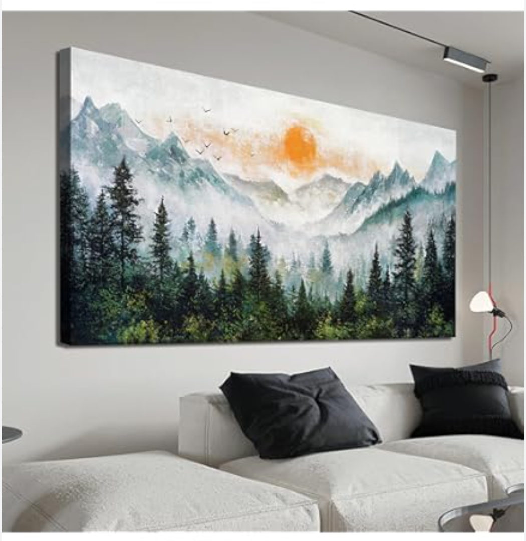 Canvas Wall Art Decor Large Wall Art for Living Room Art Work for Wall Decor White Foggy Forest Wall Art Decor Mountain Sunrise Botanical Wall Art Art Work for Home Ofiice Bedroom Wall Decor 29"x58"