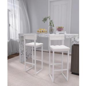 Bar Stools Set of 2, 27" Counter Height BarStools with Back and Footrest, Upholstered PU Leather Seats, Easy Assembly Bar Chairs for Kitchen Island, Dining Room, White Metal Frame, Cream-Colored