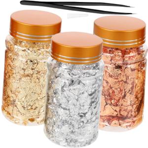 minkissy 1set Gold Foil Nail Art with Tweezers Glitter Paillette Stickers Gold for Nail Decoration and Creative Designs (9.00X4.50X4.50CM, Assorted Color 1)