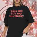 Happy Birthday Shirts for Women It's My Birth-Day Sequin Shirt Birthdays Girl T-Shirt Oversized Summer T Shirts (Black1,XX-Large)