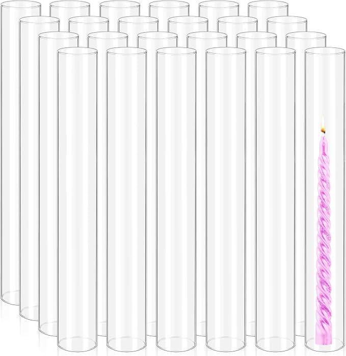 12 Pcs Hurricane Candle Holder Sleeve, H:14" D:2.5" Clear Glass
Bottomless,Glass Cylinder Candleholder, Tall Clear Cylinder, Open Both Ends, Chimney Tube Cover, Open Ended Candle Shade
Brand: REWOMC