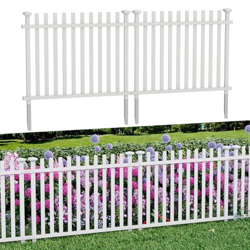 MELLCOM No Dig Garden Picket Fence, 44''W x 41''H(2 Panels) Decorative Privacy Fence with Metal Stakes, Garden Fence Border for Backyard, Patio & Yard, White