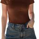 BAMBOO COOL Women's Skin-Tight Soft T-Shirts Short Sleeve Slim Fit Tops for Women Cute Basic Tees (Brown, XL)