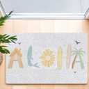 Summer Beach Door Mat, Aloha Tropical Coastal Doormat Outdoor Indoor Entrance Porch, Beach Outdoor Mat, Summer Ocean Beachy Welcome Mats for Front Door, 17x30 Inch
