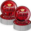 SiliFine 100 Pcs 2026 Graduation Cake Dessert Paper Plates Grad Decoration 7 Inch Small Disposable Plates Bulk Dinnerware for Congrats Grad Party Favors Supplies(Red and Gold)