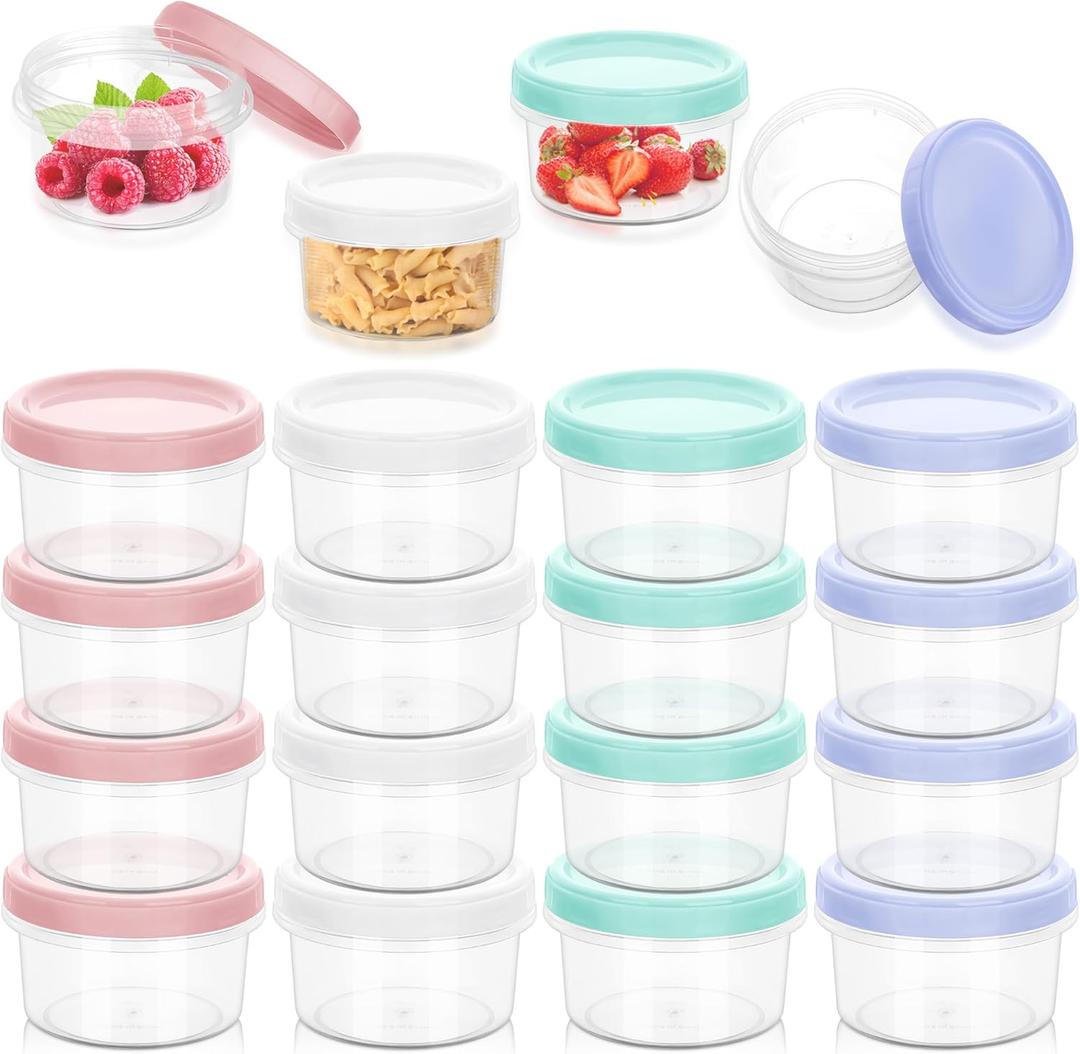 16-pack Small Freezer Containers, 7oz Reusable Snack Containers with Lids, Airtight Portion Control Round Container, Stackable Freezer Safe Food Storage Container for Lunch Sauce Leftovers, 4 Color