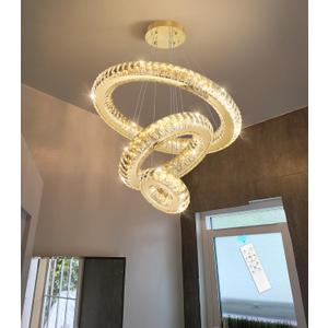 HAIXIANG 3 Rings LED Chandelier Modern Dimmable Dining Room Chanderliers Entryway Crystal Pendant Lights for Kitchen Bedroom Living Room Gold Light