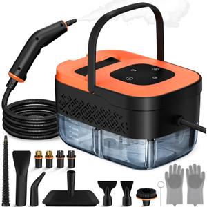 Steam Cleaner, Portable Steamer for Cleaning with 16pcs Accessories, 6-Level Adjustable, 15s Heat-Up, Handheld Steam Cleaner for Home, Tile, Grease, Dirt, Grout, Car Detailing (Orange)