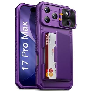 Vihibii for iPhone 17 Pro Max Case Wallet with Card Holder (4 Cards) [RFID Blocking] & Slide Camera Cover, Military Grade Drop Protection, Hard Back & Silicone Edge Phone Case 6.9" 2025, Dark Purple
