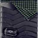 2 Person Double Sleeping Bag for Adults-XL Queen Size Lightweight Compact Thermolock Draft Tube Flannel Liner Machine Washable All Season Camping Traveling Guests & More (Black/Green)