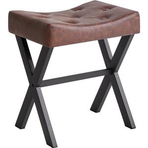 IBUYKE UShaped PU Vanity Stool, Square Makeup Chair with XLeg, Ottoman Seat Footrest Stool, MultiUse as Small Side Table, for Bedroom, Living Room, Dark Brown WBD019Z