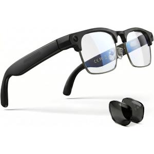 EGQINR 4K Camera Smart Glasses, 8MP Camera Glasses for Life Vlog Travel Work, AI Assistant, Photos, Open-Ear Audio, Blue Light Blocking Glasses, Real-Time Translation, Extra Sunglasses for Men Women