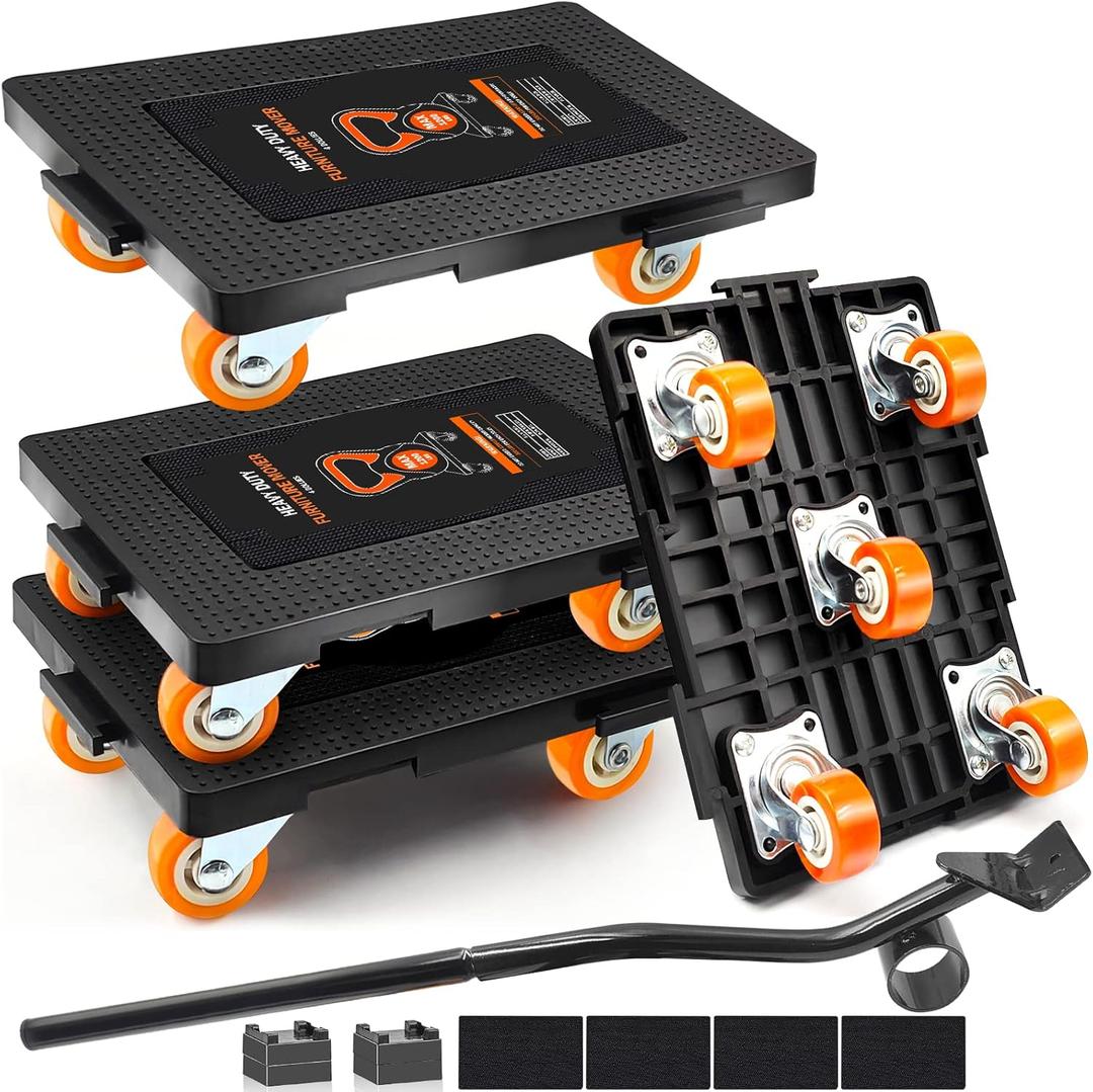 Furniture Lifter Movers Tool Set, 360 Rotation Furniture Dolly Heavy Duty, Furniture Movers with 5 Wheels, Maximum Load 1200 Lbs, for Moving Heavy Furniture, Refrigerator, Sofa (4 Pack)