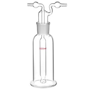 QWORK Lab Gas Washing Bottle Glass 500ML Vacuum Trap  Heavy Duty Borosilicate Glass with 29/32 Ground Joint  Ideal for Chemistry Lab Glassware Kit