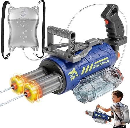 Electric Water Gun for Kids with Voice Control, Blue
Rechargeable water blaster with rotating LED barrels, 700 mL tank and 2,300 mL backpack reservoir for outdoor water play
