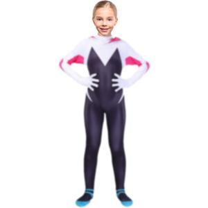 Ghost Bodysuit for Girls Halloween Costumes Pink Jumpsuits Lycra Fabric With Mask Full Outfits (130 for height 45"-49")